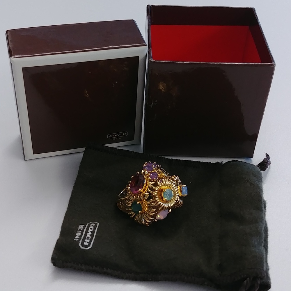 NWOT Coach Multi Stone Floral Cluster Cocktail Ring
